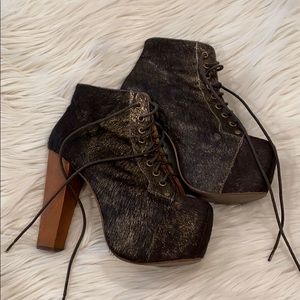 Jeffrey Campbell black and gold fur Lita